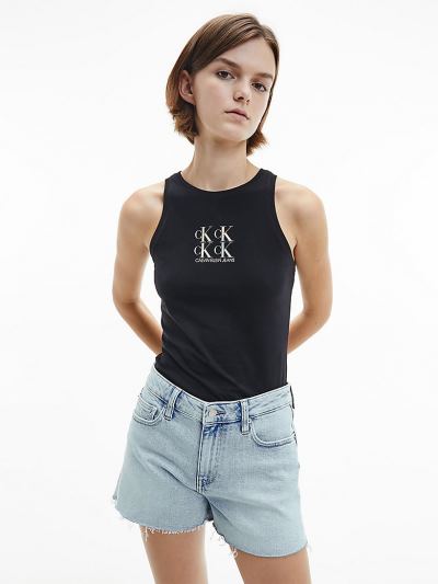 Calvin Klein Ruhák HU695850 | Calvin Klein Organic Cotton Logo Női Trikó Fekete